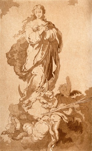 view Saint Mary (the Blessed Virgin). Etching by J.J. Martínez de Espinosa.