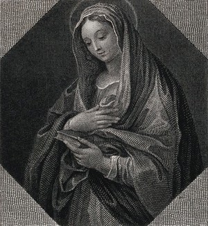 view Saint Mary (the Blessed Virgin). Etching after O. Marinari.