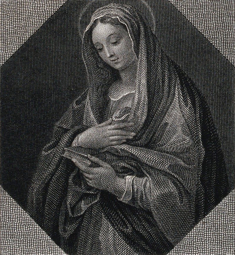 Saint Mary (the Blessed Virgin). Etching after O. Marinari., by Onorio Marinari