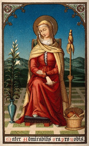 view Saint Mary (the Blessed Virgin). Colour lithograph, 1885.