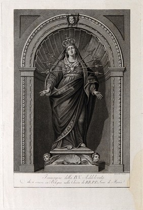 Saint Mary (the Blessed Virgin) as Virgin of the Seven Sorrows. Engraving by Rinaldi after A. Piò.