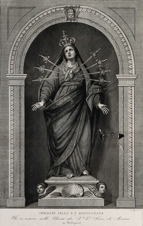 Saint Mary (the Blessed Virgin). Engraving by A. Lega.
