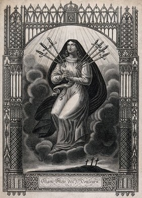 Saint Mary (the Blessed Virgin) as Virgin of the Seven Sorrows. Lithograph.