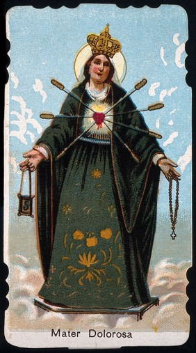 Saint Mary (the Blessed Virgin) as Virgin of the Seven Sorrows. Colour photogravure.