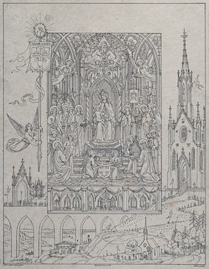 view Saint Mary (the Blessed Virgin): the pilgrimage to the Holy Mountain (?) on the feast of her assumption. Lithograph by C. Schraudolph after C. Eberhard.