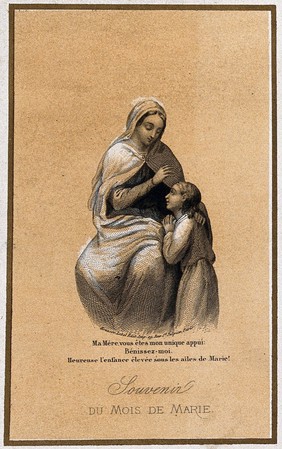 Saint Mary (the Blessed Virgin). Colour line block.