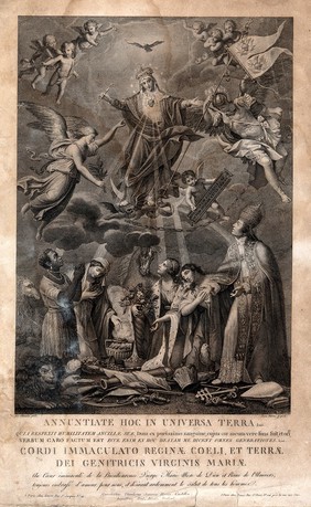 Saint Mary (the Blessed Virgin): the celebration of her Sacred Heart. Engraving by G. Petrini after J. Olivieri.