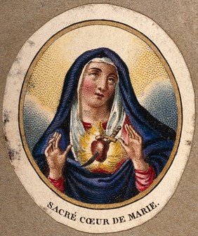 Saint Mary (the Blessed Virgin). Coloured engraving.