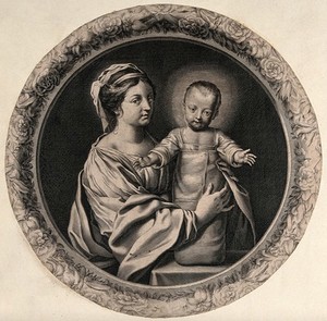 view Saint Mary (the Blessed Virgin) with the Christ Child. Line engraving.