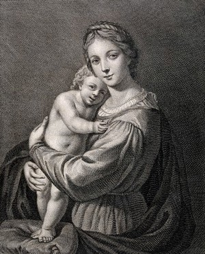 view Saint Mary (the Blessed Virgin) with the Christ Child. Engraving by V.M. Picot, 1784, after A. Turchi, l'Orbetto.