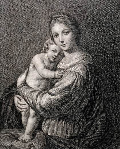 Saint Mary (the Blessed Virgin) with the Christ Child. Engraving by V.M. Picot, 1784, after A. Turchi, l'Orbetto.