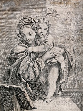 Saint Mary (the Blessed Virgin) with the Christ Child. Etching by Annibale Carracci after himself.