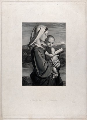 view Saint Mary (the Blessed Virgin) with the Christ Child. Engraving by F. Vernon after W. Dyce.