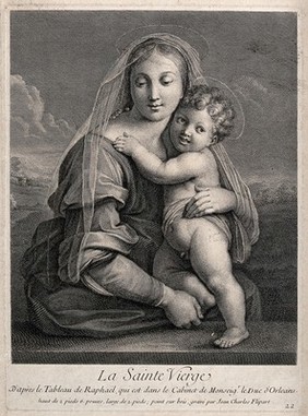 Saint Mary (the Blessed Virgin) with the Christ Child. Engraving by J.C. Flipart after Raphael.