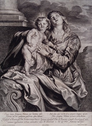 Saint Mary (the Blessed Virgin) with the Christ Child. Engraving by P. Pontius after Sir A. van Dyck.