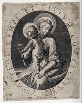 Saint Mary (the Blessed Virgin) with the Christ Child. Engraving by J. Sadeler.