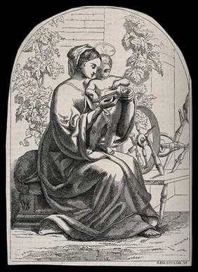 Saint Mary (the Blessed Virgin) with the Christ Child. Engraving by G. Childs.