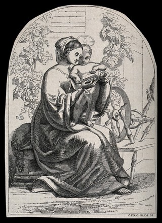 Saint Mary (the Blessed Virgin) with the Christ Child. Engraving by G. Childs.