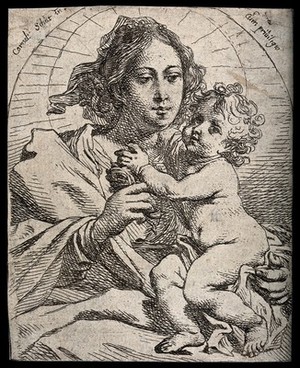 view Saint Mary (the Blessed Virgin) with the Christ Child. Etching after C. Schut.