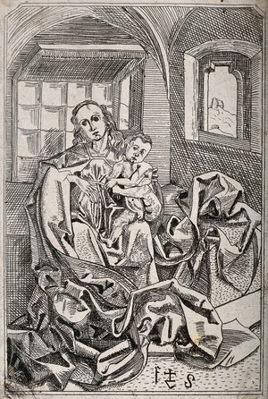 view Saint Mary (the Blessed Virgin) with the Christ Child. Etching after Veit Stoss.