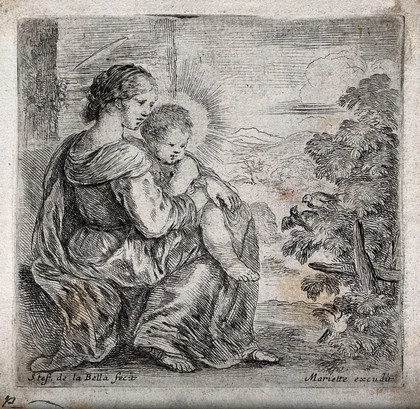 Saint Mary (the Blessed Virgin) with the Christ Child. Etching by S. della Bella.