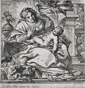 view Saint Mary (the Blessed Virgin) with the Christ Child. Etching by or after C. Schut.