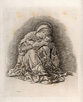 Saint Mary (the Blessed Virgin) with the Christ Child. Photoengraving (?) after A. Mantegna.