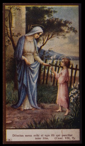 Saint Mary (the Blessed Virgin) with the Christ Child. Colour process print, 1905.