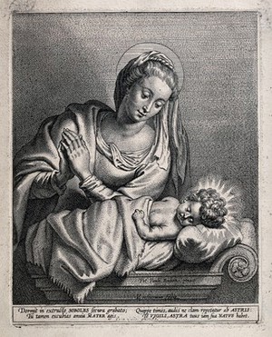 view Saint Mary (the Blessed Virgin) with the Christ Child. Engraving by L.E. Vorsterman after Sir P.P. Rubens.