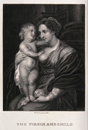 Saint Mary (the Blessed Virgin) with the Christ Child. Line engraving by N. Schiavonetti, 1809, after P.P. Rubens.