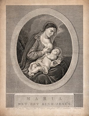 view Saint Mary (the Blessed Virgin) with the Christ Child. Stipple engraving by D. Sluyter.