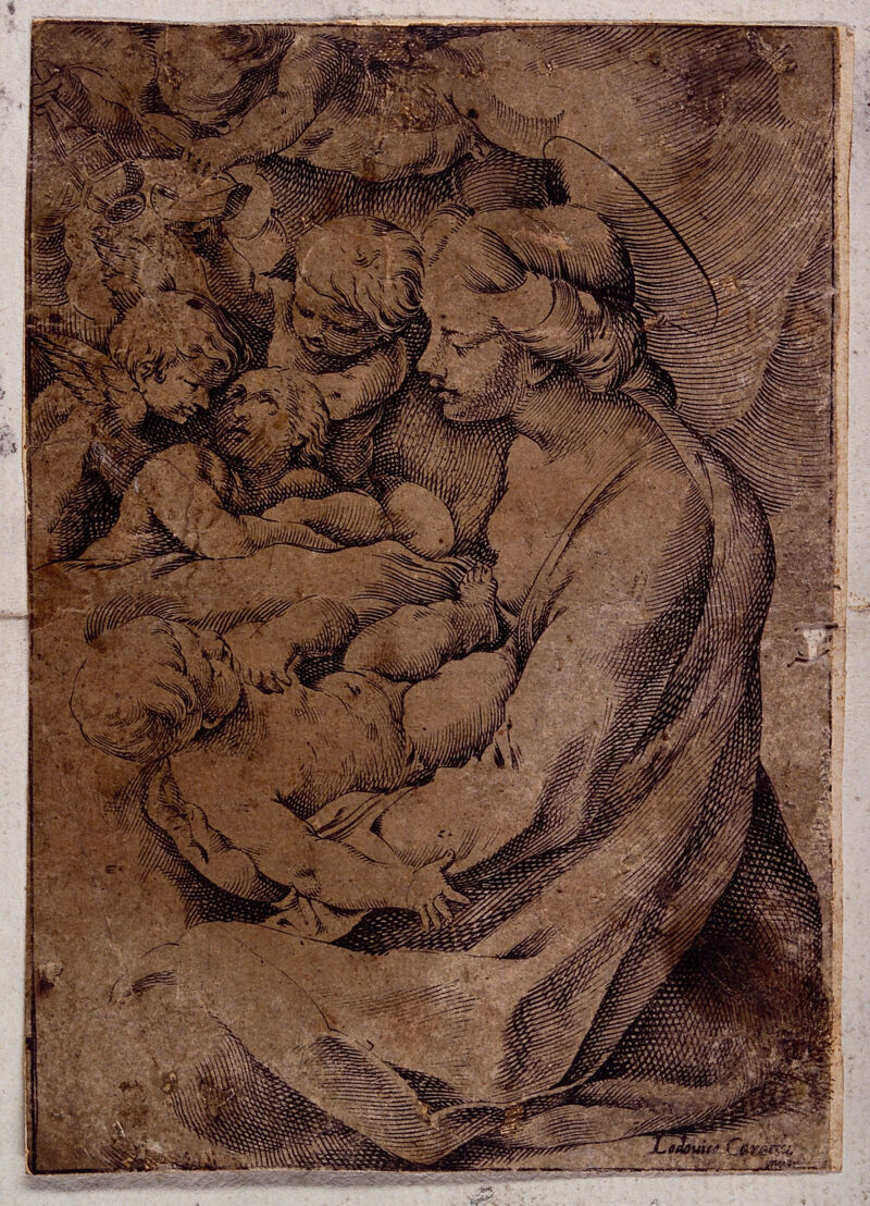 Saint Mary (the Blessed Virgin) with the Christ Child. Engraving after L. Carracci., by Ludovico Carracci