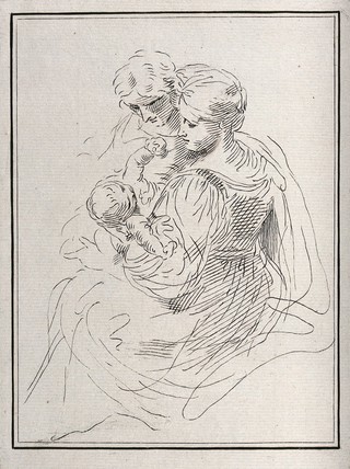 Saint Mary (the Blessed Virgin) with Saint Joseph and the Christ Child. Etching by G. Canale.
