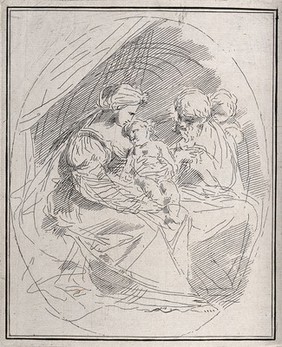 Saint Mary (the Blessed Virgin) and Saint Joseph with the Christ Child. Etching by G. Canale.