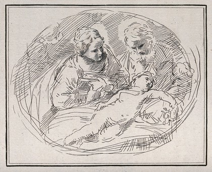 Saint Mary (the Blessed Virgin) and Saint Joseph with the Christ Child. Etching by G. Canale.