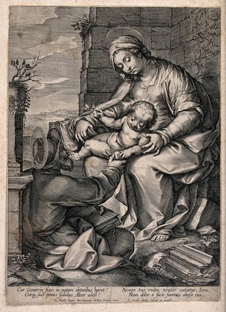 Saint Mary (the Blessed Virgin) and Saint Joseph with the Christ Child. Engraving by J.B. Barbé after G.B. Paggi.