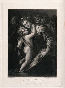 Saint Mary (the Blessed Virgin) and Saint Joseph with the Christ Child. Mezzotint by S.W. Reynolds, 1823, after G.C. Procaccini.