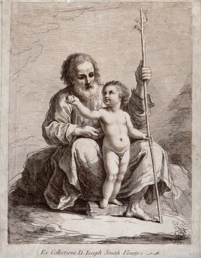 Saint Joseph with the Christ Child. Etching by F. Bartolozzi after G.F. Barbieri, il Guercino.