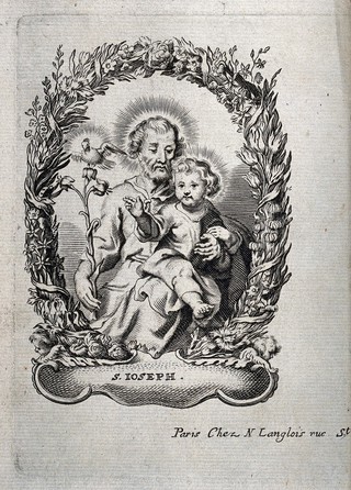 Saint Joseph and the Christ Child. Engraving.