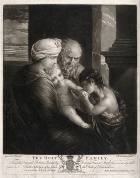 Saint Mary (the Blessed Virgin) and Saint Joseph with the Christ Child and Saint John the Baptist. Mezzotint by R. Earlom, 1767, after G.F. Barbieri, il Guercino.