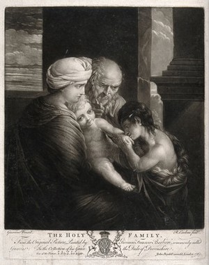 view Saint Mary (the Blessed Virgin) and Saint Joseph with the Christ Child and Saint John the Baptist. Mezzotint by R. Earlom, 1767, after G.F. Barbieri, il Guercino.