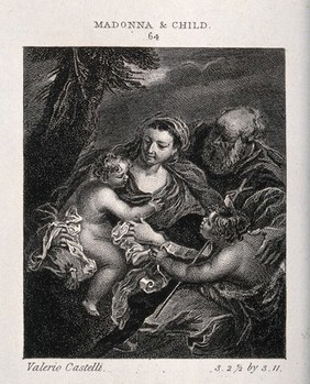 Saint Mary (the Blessed Virgin) and Saint Joseph with the Christ Child and Saint John the Baptist. Engraving after Valerio Castello.