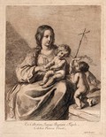 view Saint Mary (the Blessed Virgin) with the Christ Child and Saint John the Baptist. Etching by F. Bartolozzi after G.F. Barbieri, il Guercino.