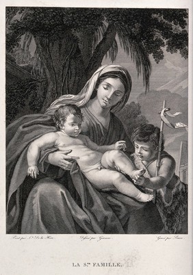 Saint Mary (the Blessed Virgin) with the Christ Child and Saint John the Baptist. Engraving by N. Ponce after F.Giani after L. de la Hyre.