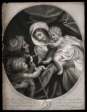 Saint Mary (the Blessed Virgin) with the Christ Child, Saint John the Baptist and Saint Elizabeth. Engraving by J.K. Sherwin, 1790, after N.P. Loir.