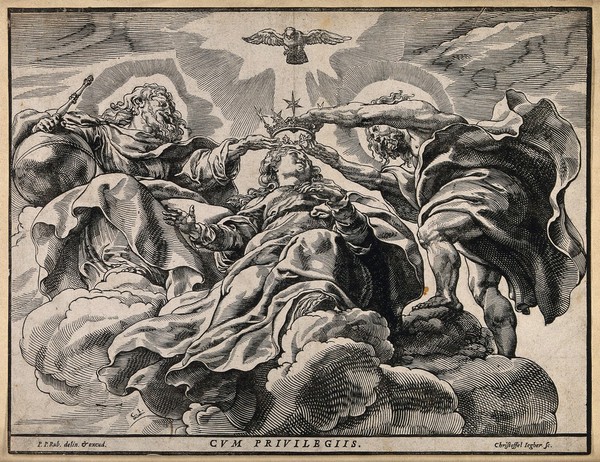 The Holy Trinity crowning the Blessed Virgin. Woodcut by C. Jegher after Sir P.P. Rubens.