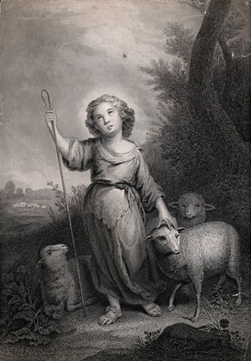 The Christ Child as the Good Shepherd. Engraving after B.E. Murillo.