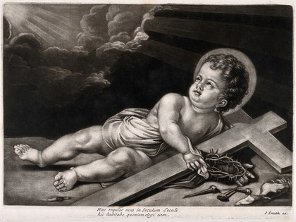 The Christ Child with the instruments of the Passion. Mezzotint by J. Smith.