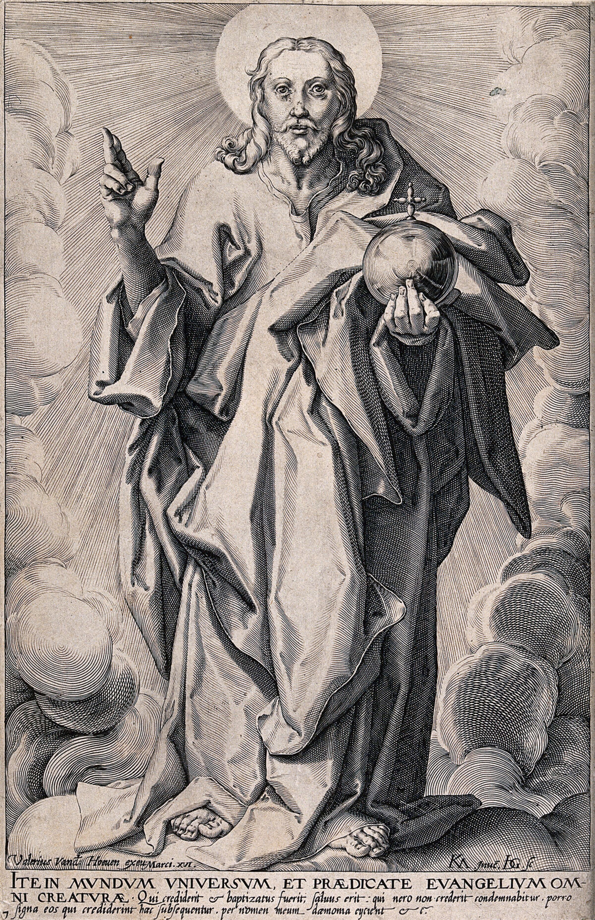 Christ as Salvator Mundi. Line engraving by J. de Gheyn after K. van Mander I., by Karel van Mander the Elder