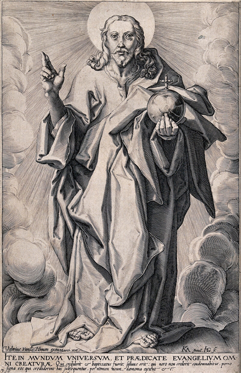 Christ as Salvator Mundi. Line engraving by J. de Gheyn after K. van Mander I., by Karel van Mander the Elder